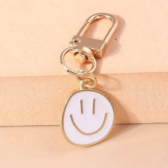 Smiley Face Happy Bag Charm Purse Enamel Keychain Clip Swivel Y2K Retro Kind - Picture 5 of 5